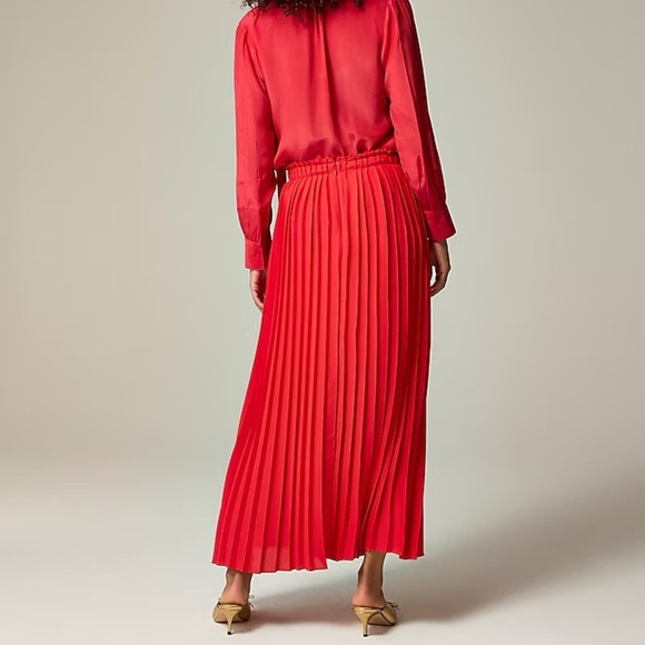 NWT J. Crew Red Pleated plisse maxi skirt drapey georgette Candy Apple Red Skirt - Picture 3 of 7